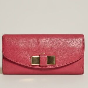 Chloe.Red Leather Wallet with Gold Accent